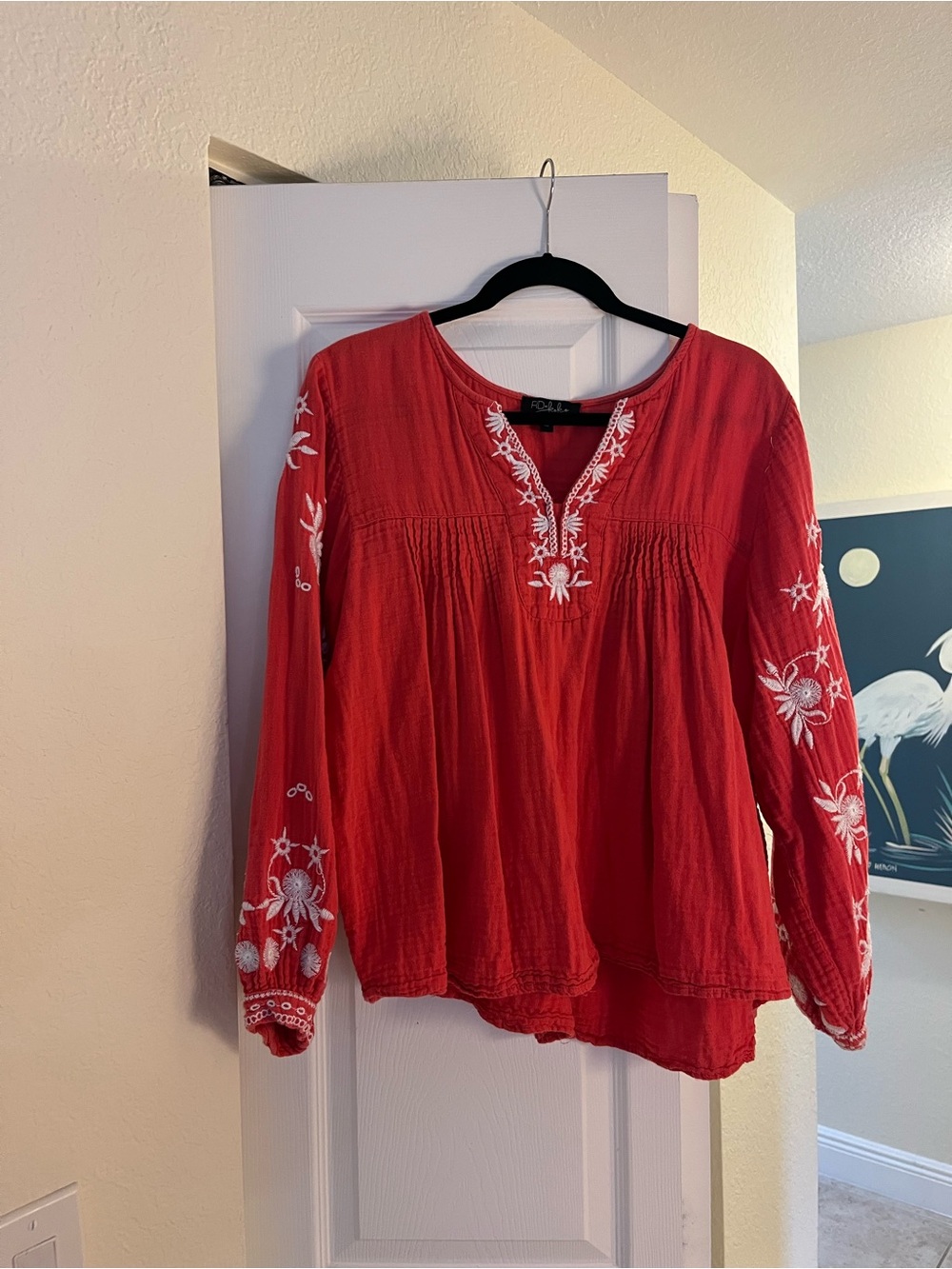 Embroidered Red V-Neck Tunic Top by Soft Surroundings